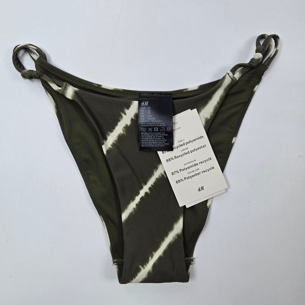 H&M Bikini Bottoms Women XS Olive Green Tie Dye Strappy Low Rise Swimwear NEW